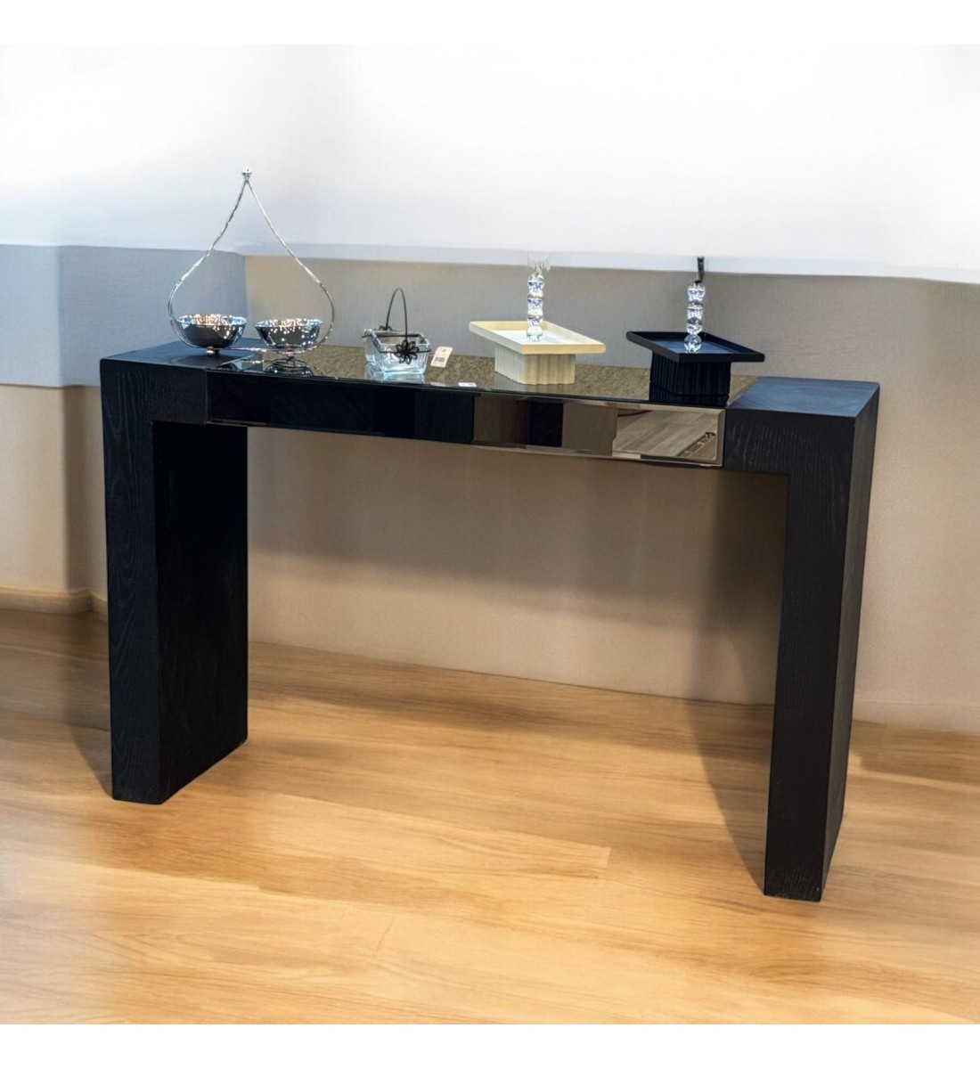 Console - Black Wood Entrance with Mirror 130 x 40 x 82 cm (Detail Product)