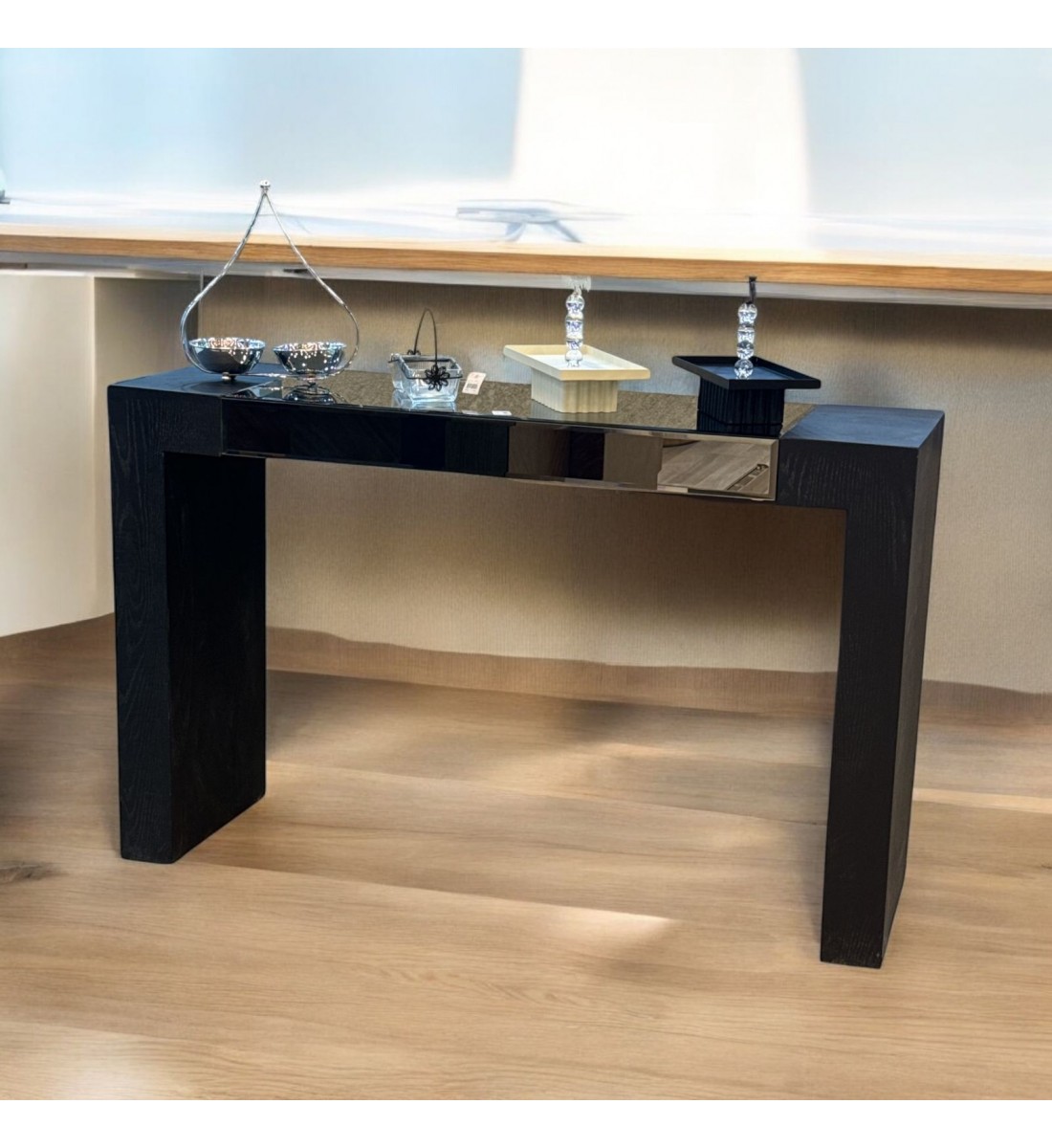 Console - Black Wood Entrance with Mirror 130 x 40 x 82 cm (Detail Product)