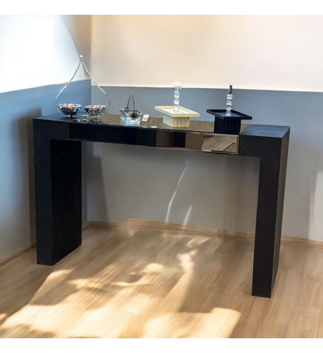 Console - Black Wood Entrance with Mirror 130 x 40 x 82 cm (Detail Product)