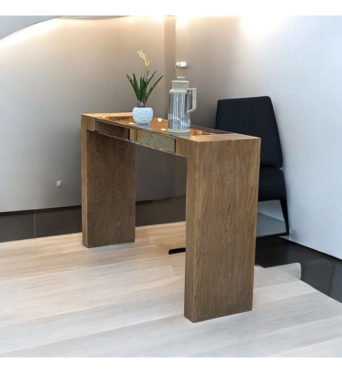Console - Brown Wood Entrance with Mirror 130 x 40 x 82 cm (Custom Product)