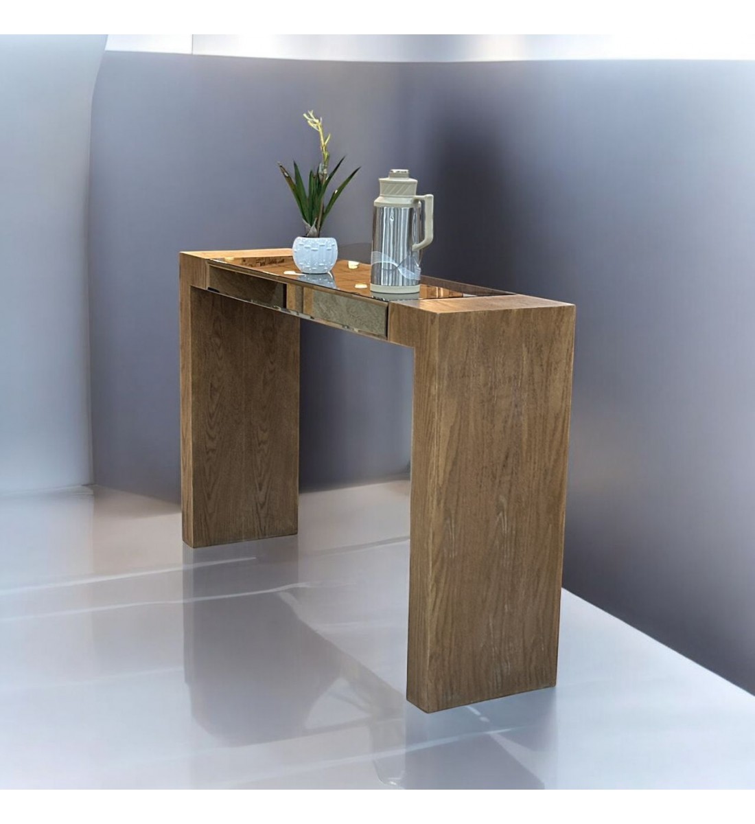 Console - Brown Wood Entrance with Mirror 130 x 40 x 82 cm (Custom Product)