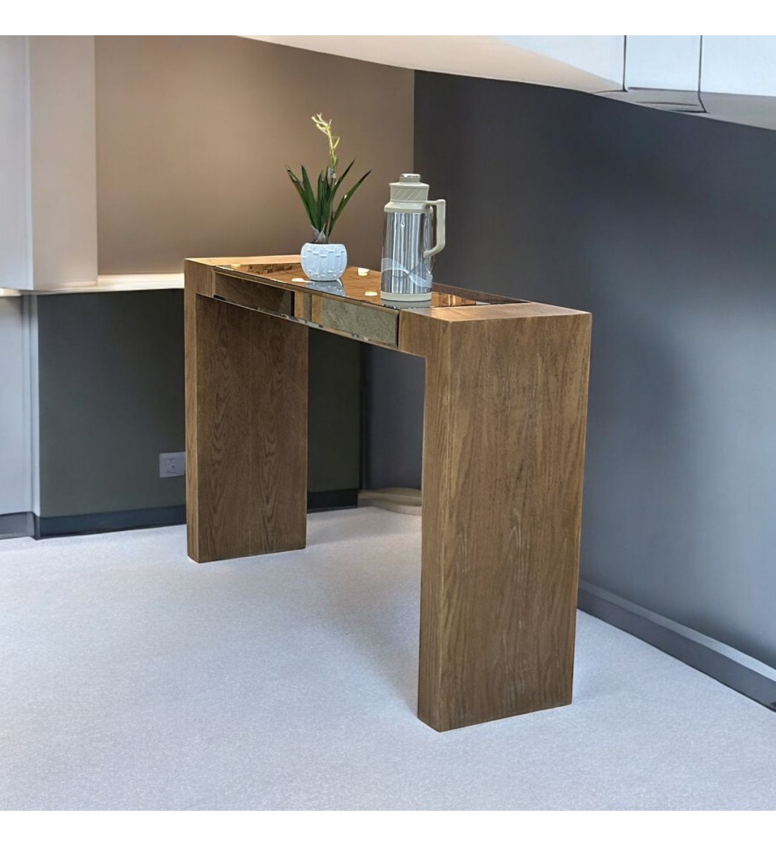 Console - Brown Wood Entrance with Mirror 130 x 40 x 82 cm (Custom Product)