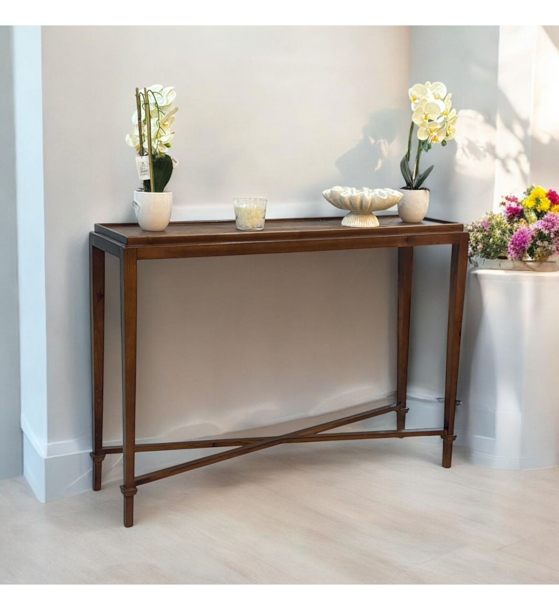 Console - Walnut Wood Entrance Classic Design Brown 140x40x102cm (Custom Product)