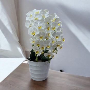 نبتة ورد  صناعي بوعاء بلاستيك ابيض 74سم 