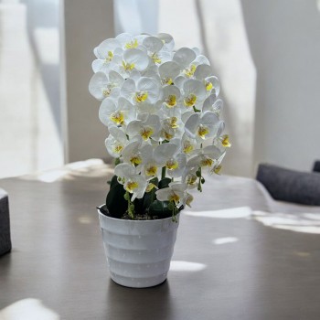 نبتة ورد  صناعي بوعاء بلاستيك ابيض 74سم 