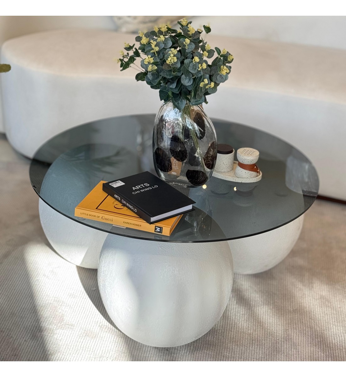 طاولة قهوه سطح زجاج الكور جبس 90×90×42سم 