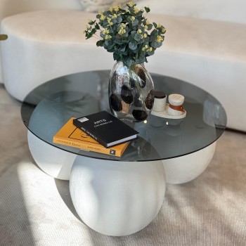 طاولة قهوه سطح زجاج الكور جبس 90×90×42سم 