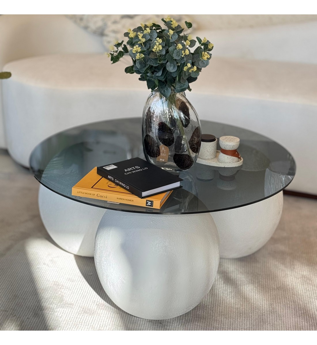 طاولة قهوه سطح زجاج الكور جبس 90×90×42سم 