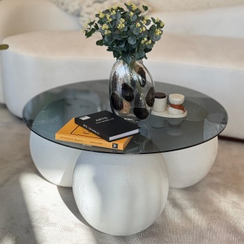 طاولة قهوه سطح زجاج الكور جبس 90×90×42سم 