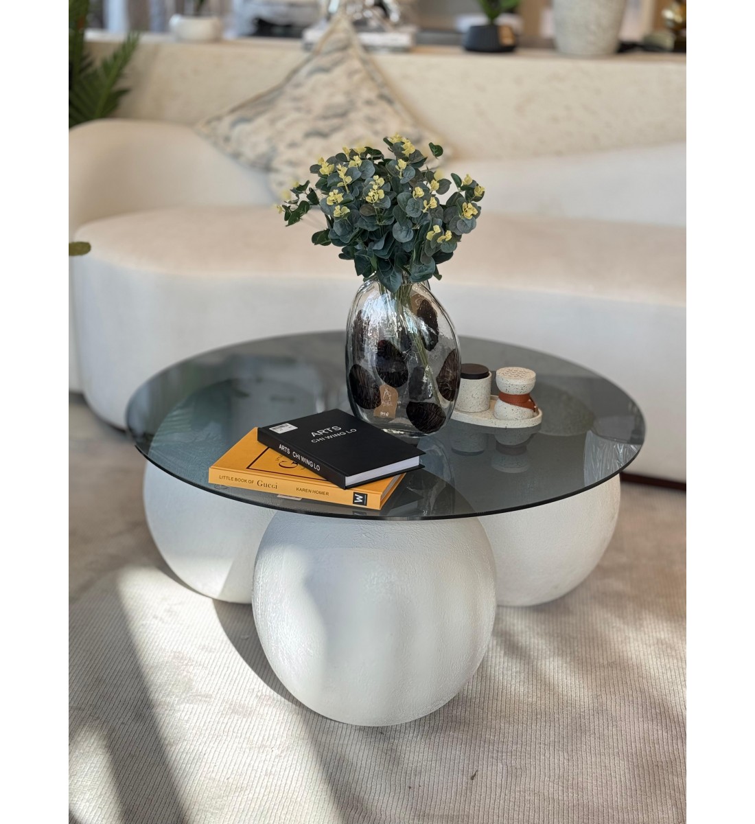 طاولة قهوه سطح زجاج الكور جبس 90×90×42سم 