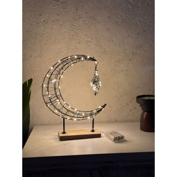 زينة شكل قمر إل إي دي معدنية اضائية 24×22×7سم
