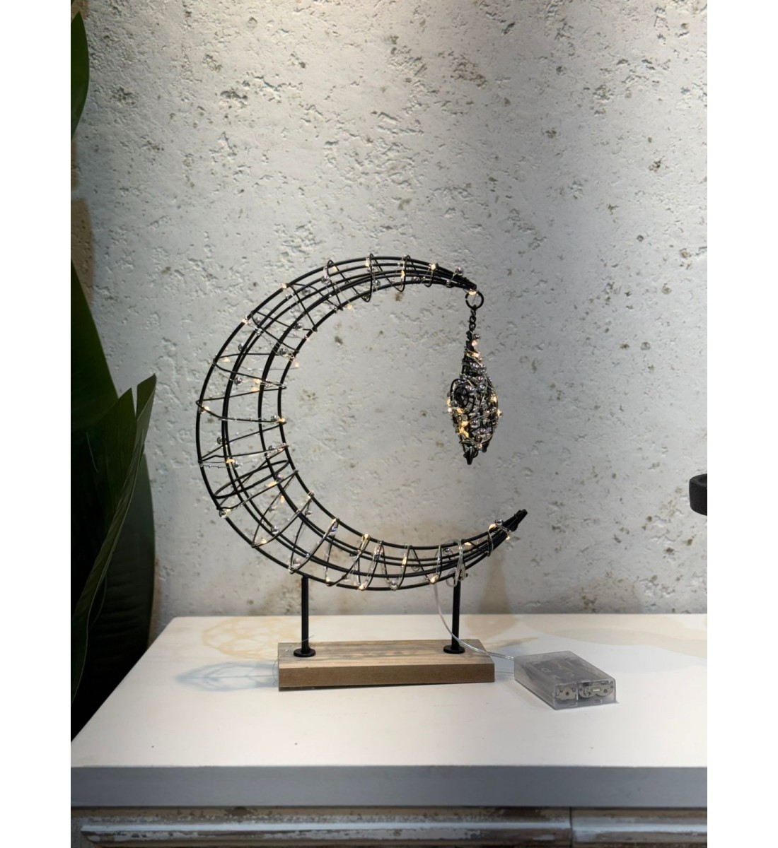 زينة شكل قمر إل إي دي معدنية اضائية 24×22×7سم