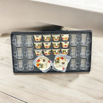 طقم كاسات وفناجين مع الصحن زجاج 36قطعه طقم كاسات وفناجين مع الصحن زجاج 36قطعه