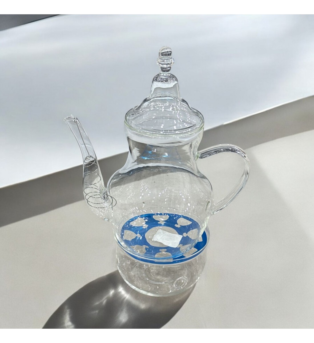 ابريق قزاز شفاف باقاعدة شمعه لتسخين الشاهي  1.5 لتر