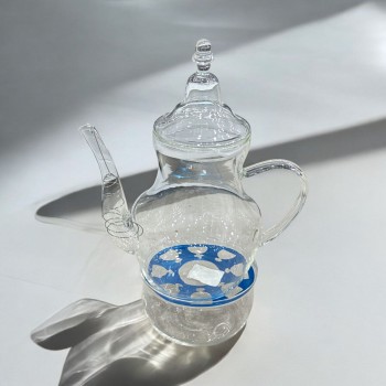 ابريق قزاز شفاف باقاعدة شمعه لتسخين الشاهي  1.5 لتر
