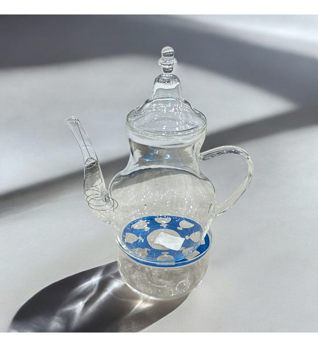 ابريق قزاز شفاف باقاعدة شمعه لتسخين الشاهي  1.5 لتر
