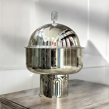  حافظة  طعام أنيق من الستانلس ستيل بغطاء –فضي 2.5لتر تقريبا 