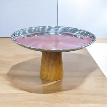 استاند تقديم معدني دائري قاعدة خشب  26×26×13سم 