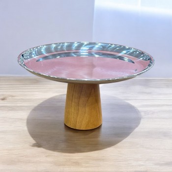 استاند تقديم معدني دائري قاعدة خشب  26×26×13سم 