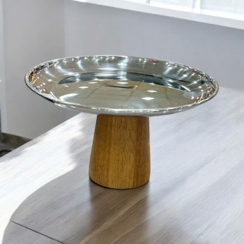 استاند تقديم معدني دائري قاعدة خشب  20×20×11سم 