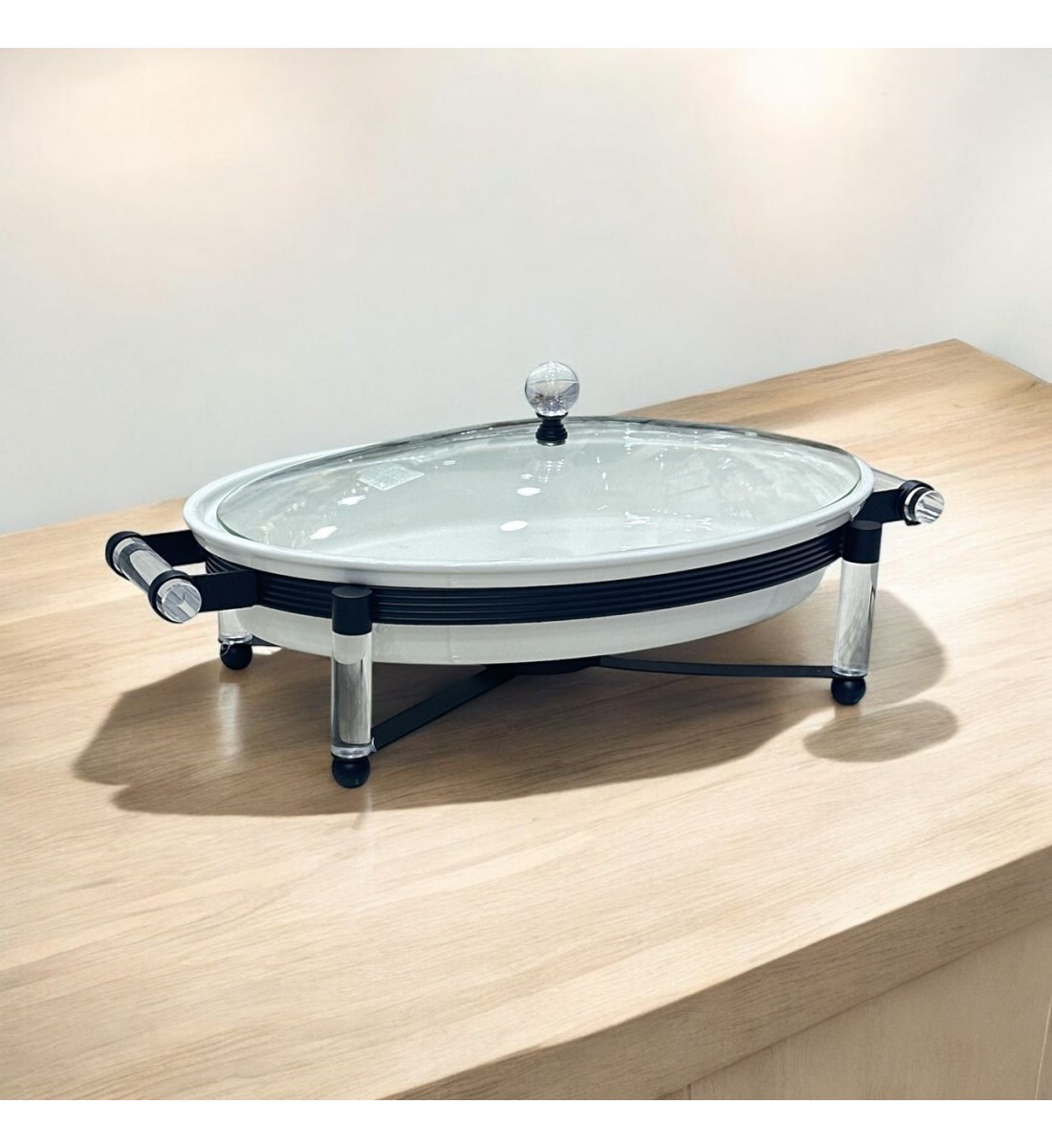 سخان بوفية صحن تقديم سيراميك لتسخين الطعام مزود بغطاء بتصميم فريد 36×26×12سم 