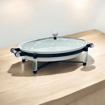 سخان بوفية صحن تقديم سيراميك لتسخين الطعام مزود بغطاء بتصميم فريد 36×26×12سم 