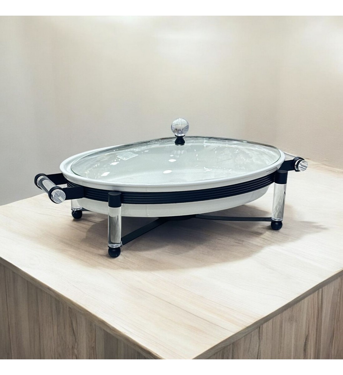 سخان بوفية صحن تقديم سيراميك لتسخين الطعام مزود بغطاء بتصميم فريد 36×26×12سم 