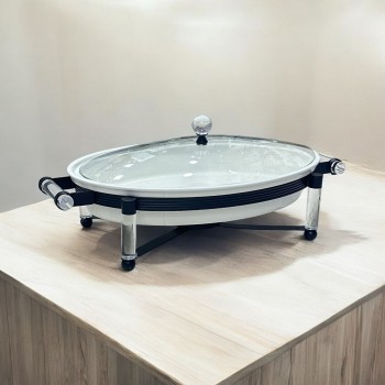 سخان بوفية صحن تقديم سيراميك لتسخين الطعام مزود بغطاء بتصميم فريد 36×26×12سم 