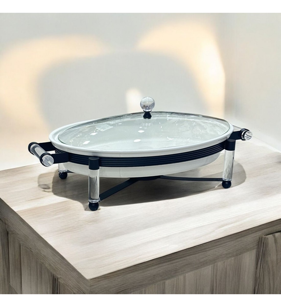 سخان بوفية صحن تقديم سيراميك لتسخين الطعام مزود بغطاء بتصميم فريد 36×26×12سم 