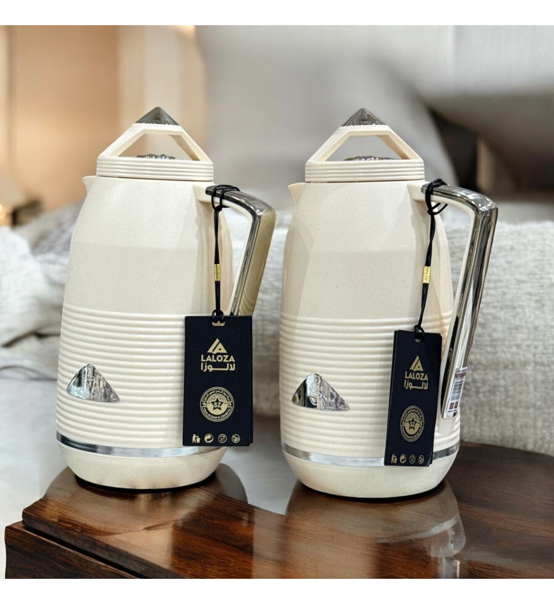 طقم ترامس من قطعتين للشاي والقهوة من لالوزا 1لتر + 1لتر لون بيج طقم ترامس من قطعتين للشاي والقهوة من لالوزا 1لتر + 1لتر لون بيج