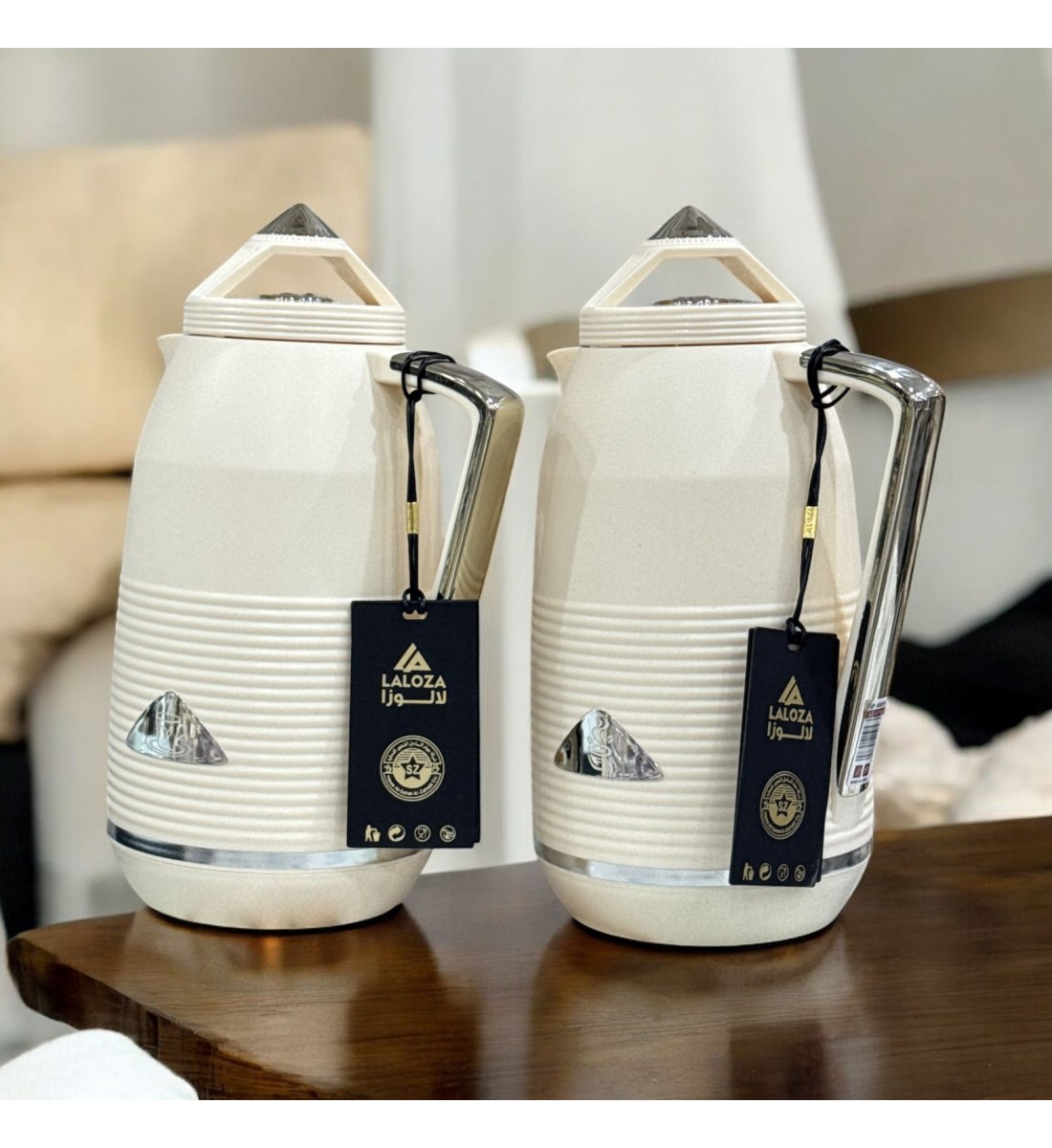 طقم ترامس من قطعتين للشاي والقهوة من لالوزا 1لتر + 1لتر لون بيج طقم ترامس من قطعتين للشاي والقهوة من لالوزا 1لتر + 1لتر لون بيج