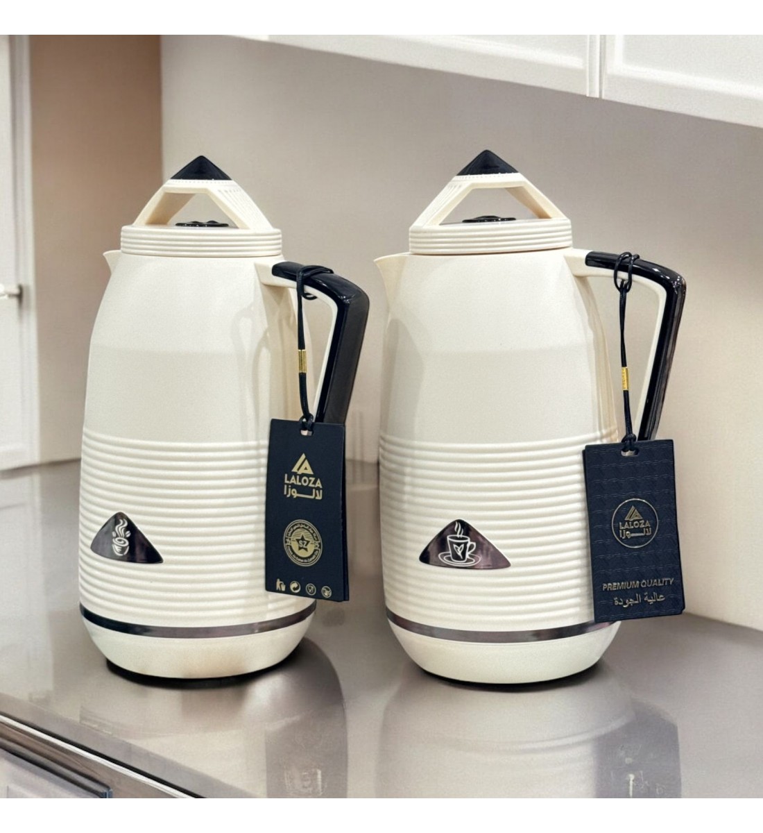 طقم ترامس من قطعتين للشاي والقهوة من لالوزا 1لتر + 1لتر لون بيج طقم ترامس من قطعتين للشاي والقهوة من لالوزا 1لتر + 1لتر لون بيج