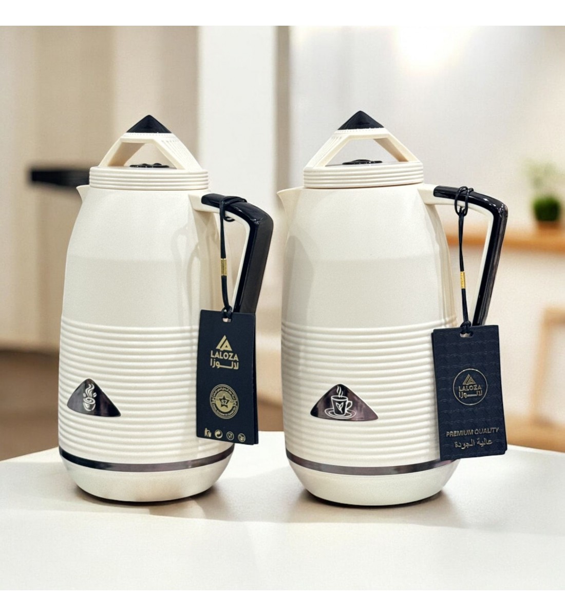 طقم ترامس من قطعتين للشاي والقهوة من لالوزا 1لتر + 1لتر لون بيج طقم ترامس من قطعتين للشاي والقهوة من لالوزا 1لتر + 1لتر لون بيج