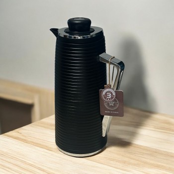 ترمس شاي اسود بمقبض خشبي  - 1 لتر -