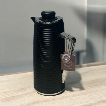 ترمس شاي اسود بمقبض خشبي  - 1 لتر -