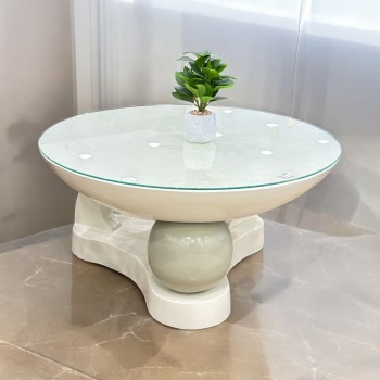 طاوله اساسيه مفرد زجاج ابيض 80×80×40سم 