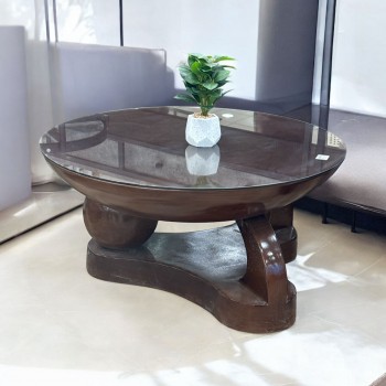 طاوله اساسيه مفرد زجاج بني 80×80×40سم 