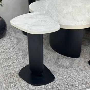 طقم طاولة خدمة بديل الرخام قاعده خشب اسود سطح احجار سنديان  7 قطعة 