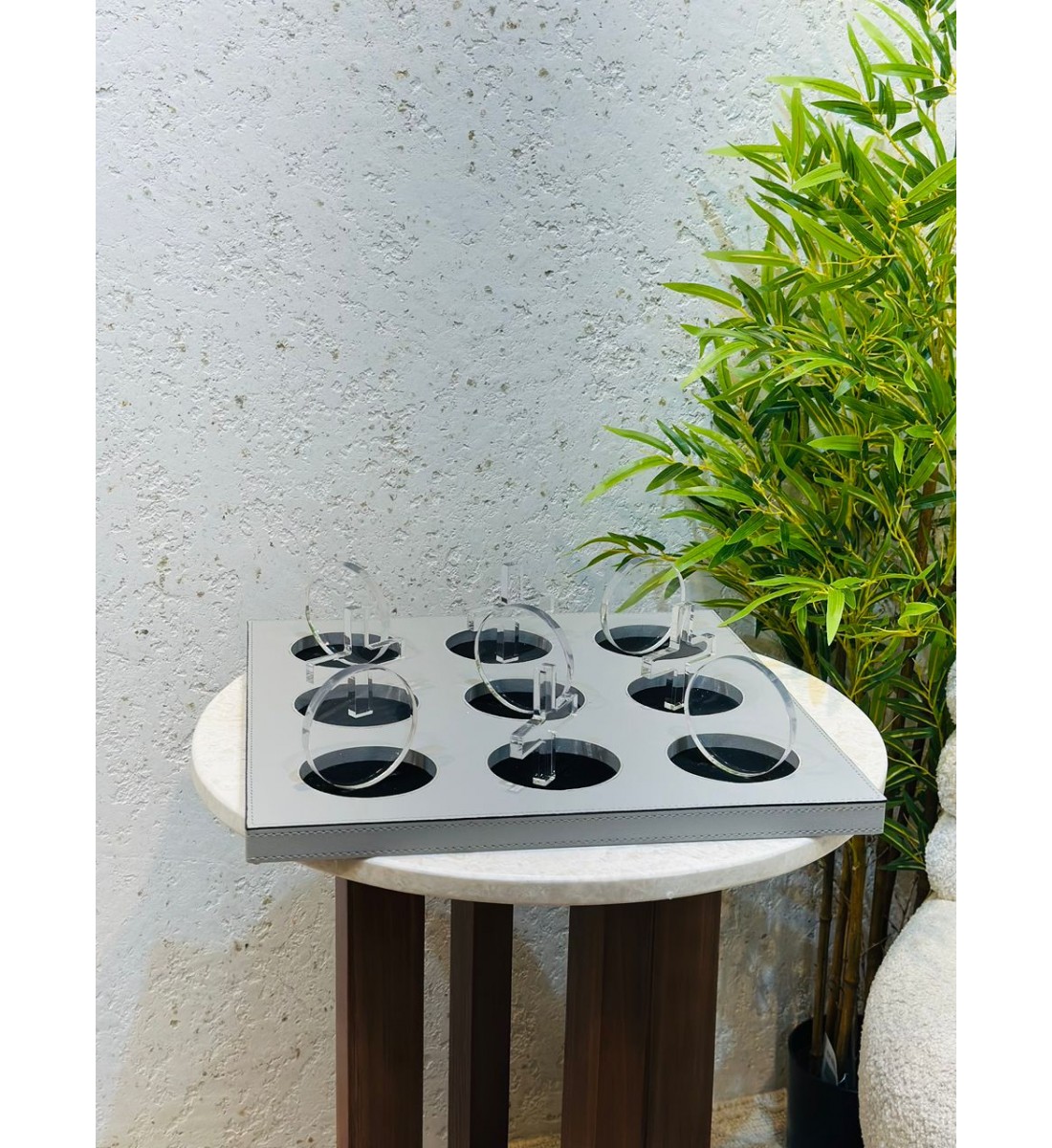 Tic Tac Toe Game Decor Wooden Leather Covered - 40x40x10cm