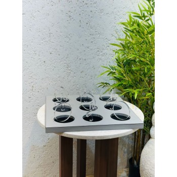 لعبة تيك تاك تو ديكور من الخشب ملبس جلد -40×40×10سم 