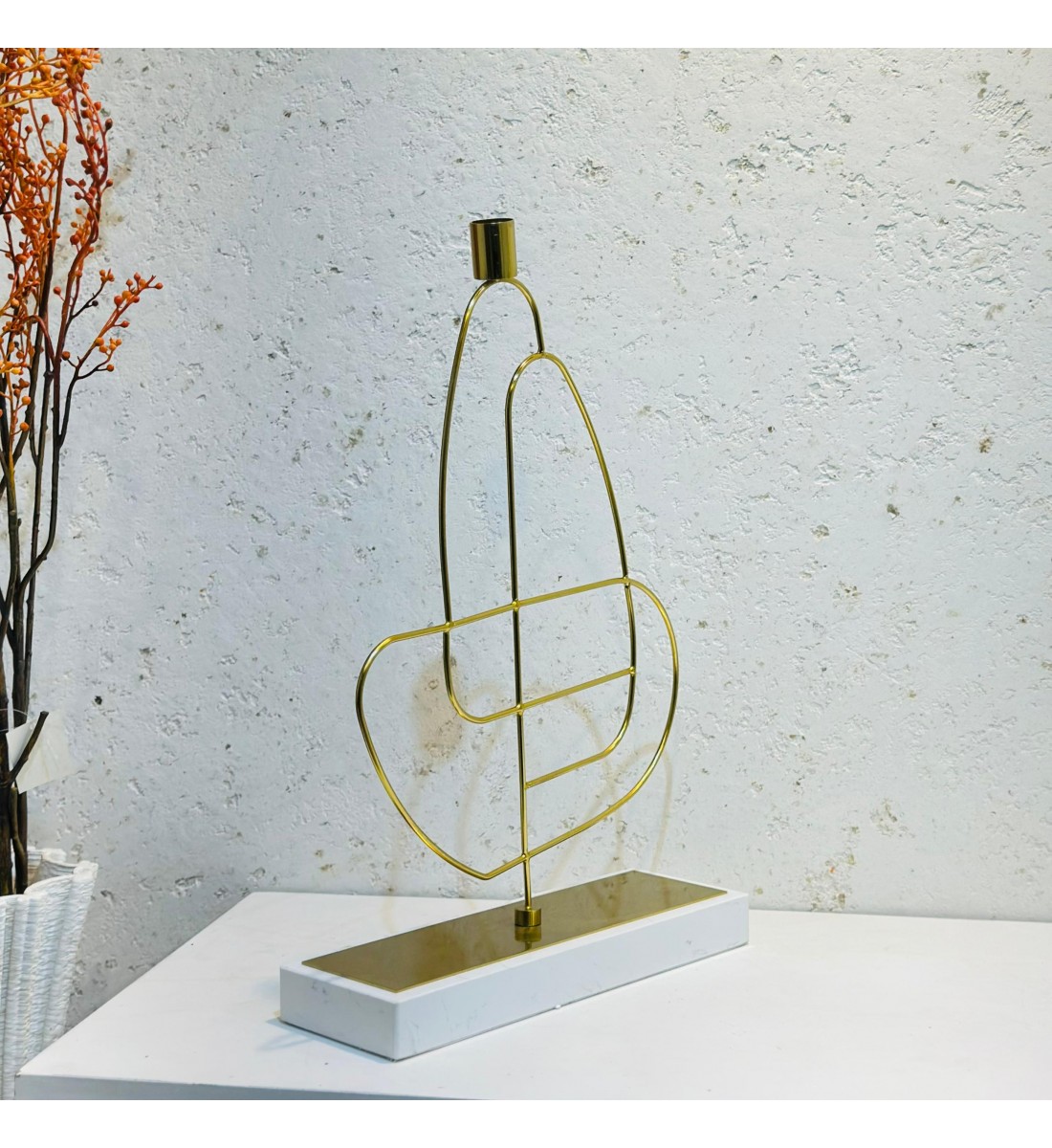 Modern design iron candle holder with marble base 45x30x10cm