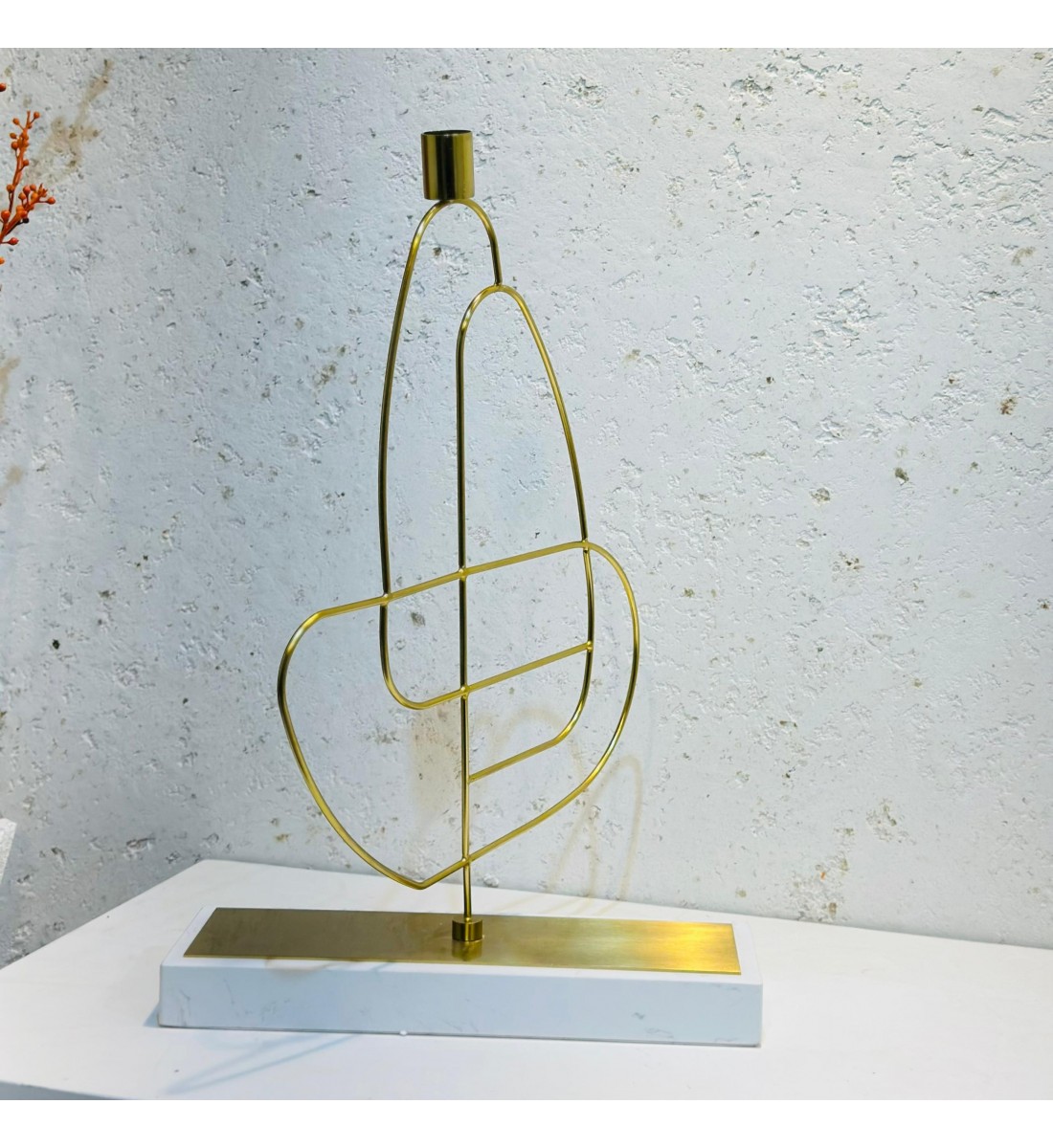 Modern design iron candle holder with marble base 45x30x10cm
