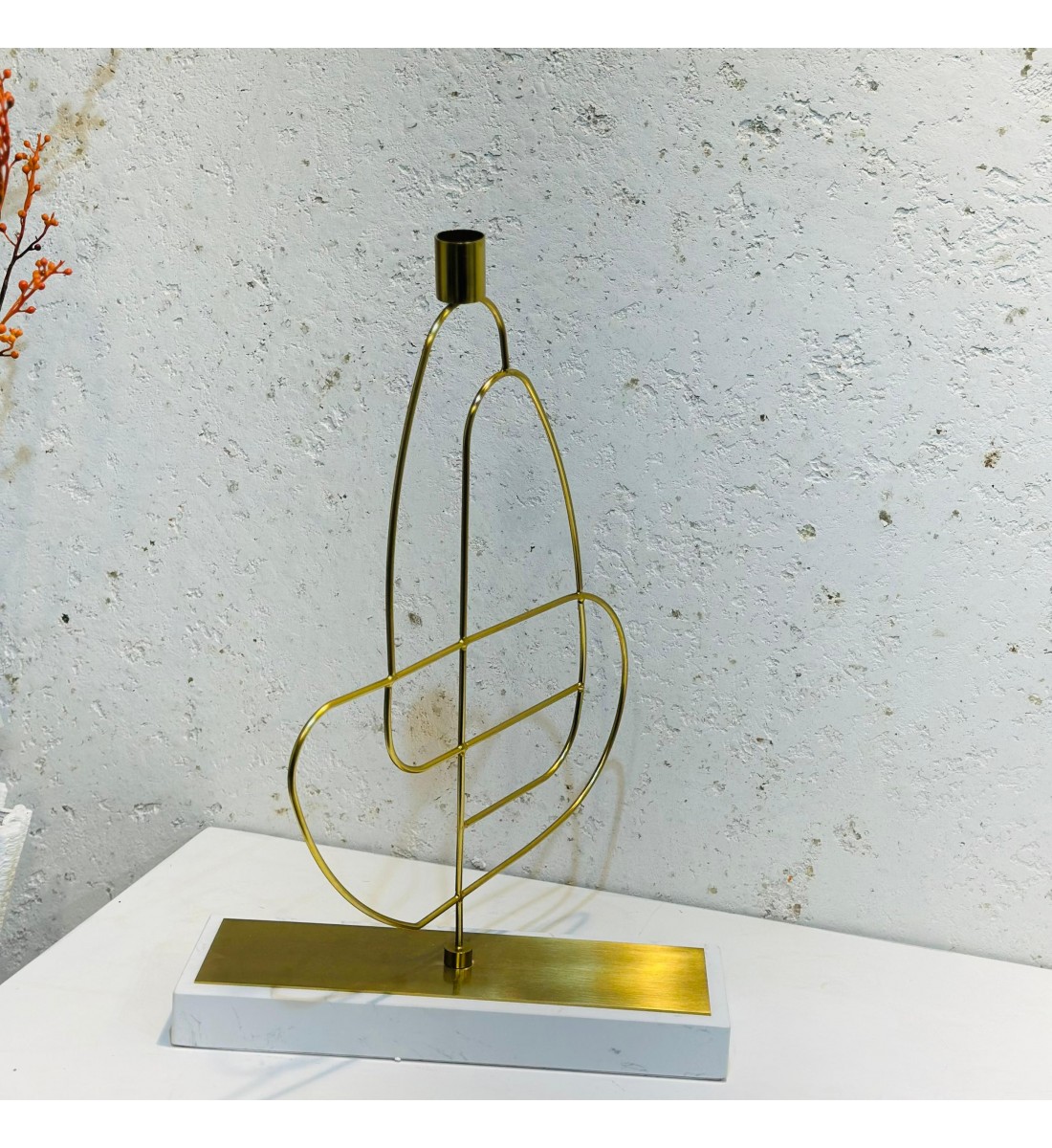 Modern design iron candle holder with marble base 45x30x10cm