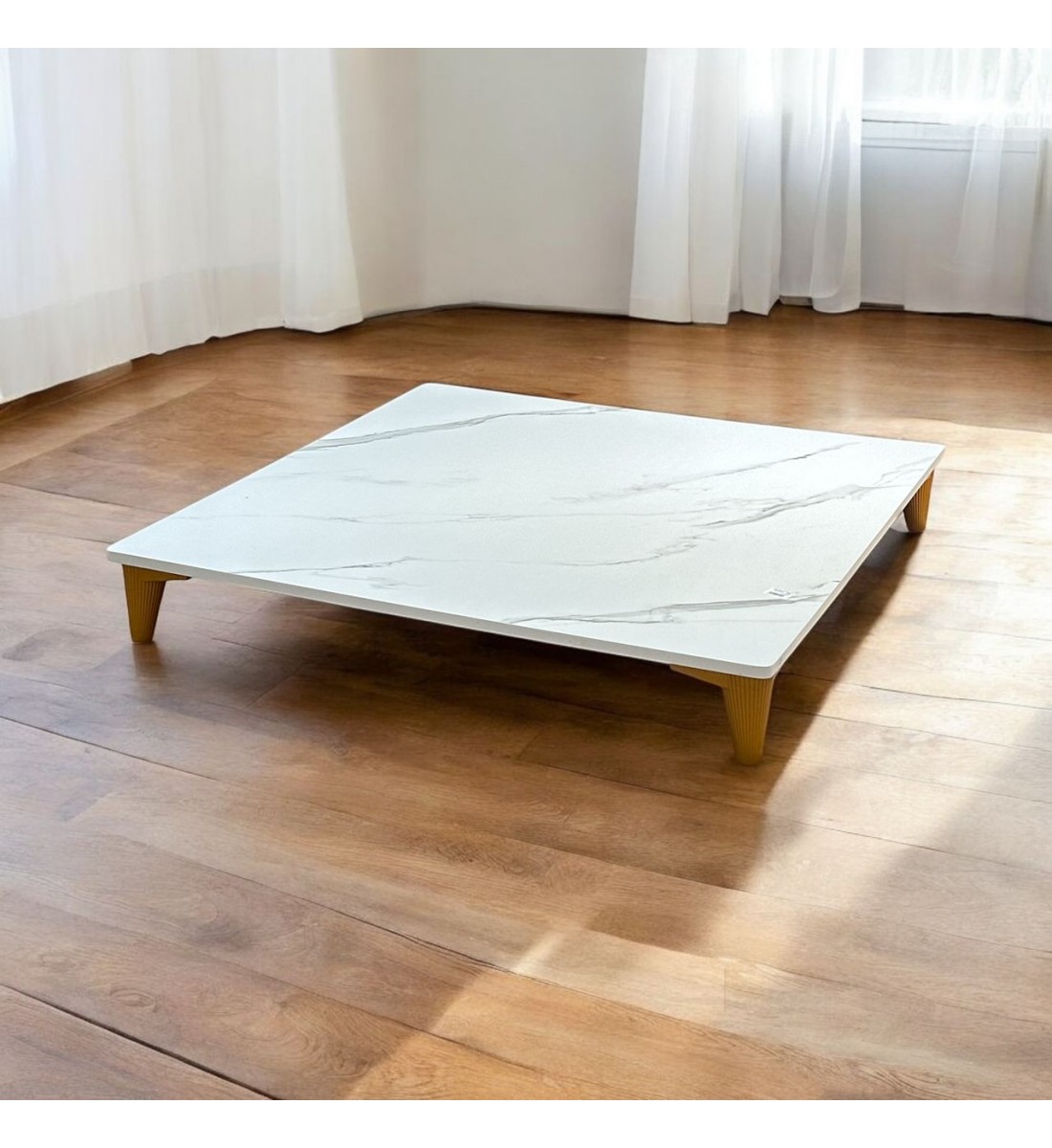 طاوله ارضي مفرد بديل الرخام  مربع  ابيض 100×100×14سم 