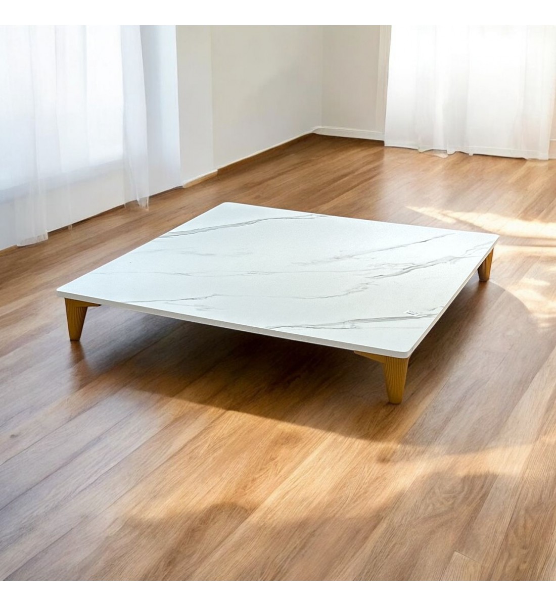 طاوله ارضي مفرد بديل الرخام  مربع  ابيض 100×100×14سم 