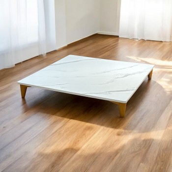 طاوله ارضي مفرد بديل الرخام  مربع  ابيض 100×100×14سم 