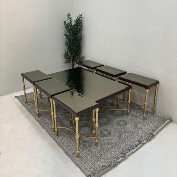 طقم طاولات 7 قطع سطح مرايا قاعده حديد لون ذهبي