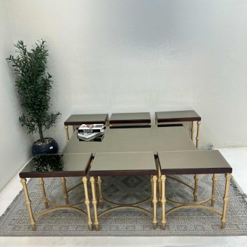 طقم طاولات 7 قطع سطح مرايا قاعده حديد لون ذهبي