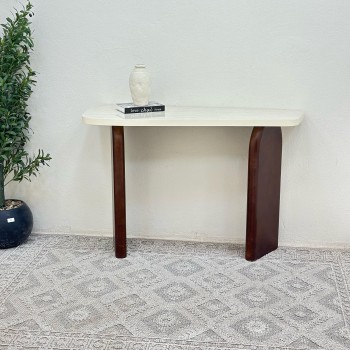 طاولة  مدخل سطح  بديل الرخام ملمس ناعم قاعده خشب لون بني
