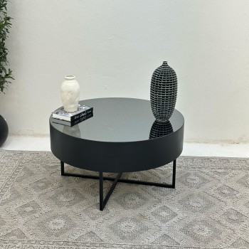 طاولة قهوة سطح زجاج قاعده حديد لون اسود